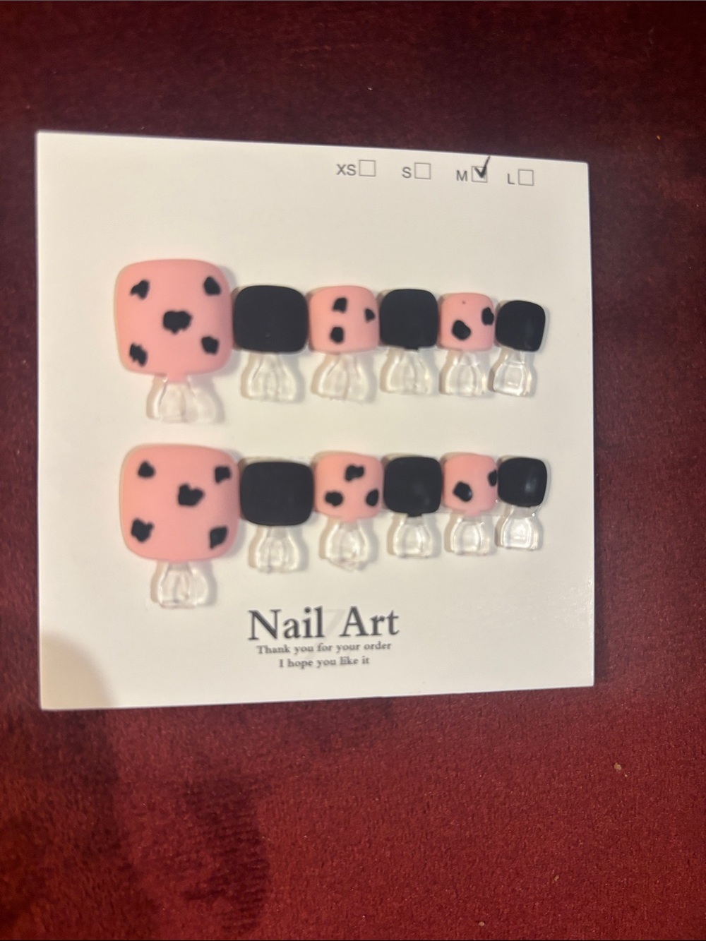Pink & Black Kids Press-On Toenails -